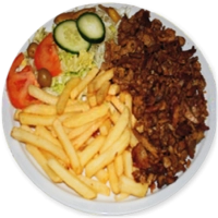 wordt geserveerd met salade &nbsp;friet/aardappelschijfjes of rijst shoarma met een pita en saus naar keuze