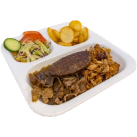 wordt geserveerd met kipfilet kofte shoarma doner champignon paprika ui &nbsp;salade friet/aardappelschijfjes of rijst met turks brood met saus naar keuze